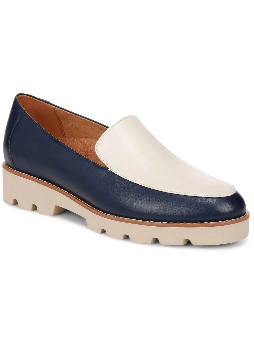 VIONIC KENSLEY Spectator Leather Loafer in navy/Cream  Size 7